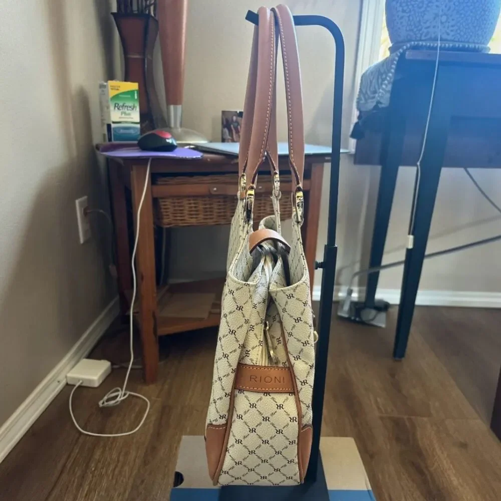 RIONI Moda Italia Signature Monogram Structured Satchel Shoulder Bag